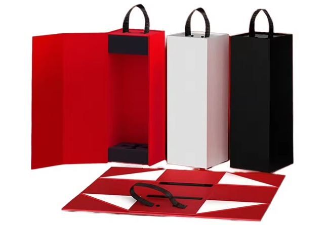 Folding Gift Box with Handle for Wine Bottles