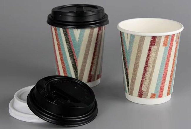 Custom Printed Double Wall Paper Cups with Sip Lids